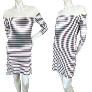 Marine Layer April Cream Red & Blue Patriotic Striped 3/4 Sleeve Casual Dress XS